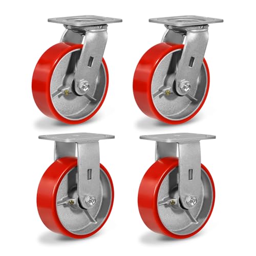 Caster Wheels, 6'' Heavy Duty Casters with Polyurethane Wheel, Industrial Casters Set of 4 with Capacity 4800lbs, Widely Used in Workbench Tool Box Furniture (2 Swivel &amp; 2 Rigid)