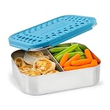 LunchBots Medium Duo Snack Container - Divided Stainless Steel Food Container - Two Sections for Half Sandwich and a Side - Eco-Friendly - Dishwasher Safe - Stainless Lid - Aqua Dots