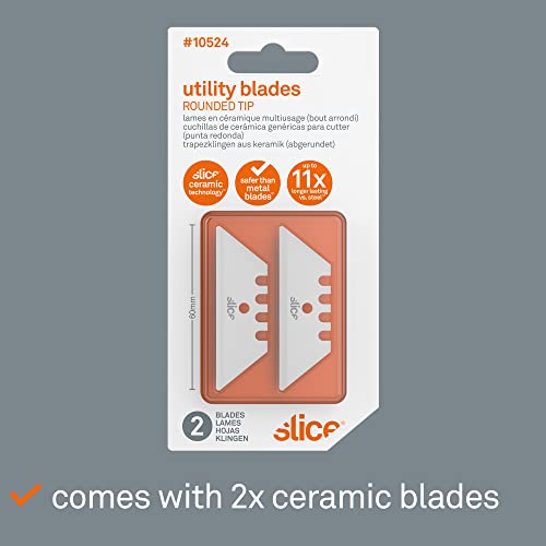 Slice 10524 Ceramic Utility Blades (Rounded-Tip), Finger-Friendly, Safe To Touch, Strong, Durable, Last 11 Times Longer Than Metal, Multiple Tool Compatibility (2 Blades) #TOP6
