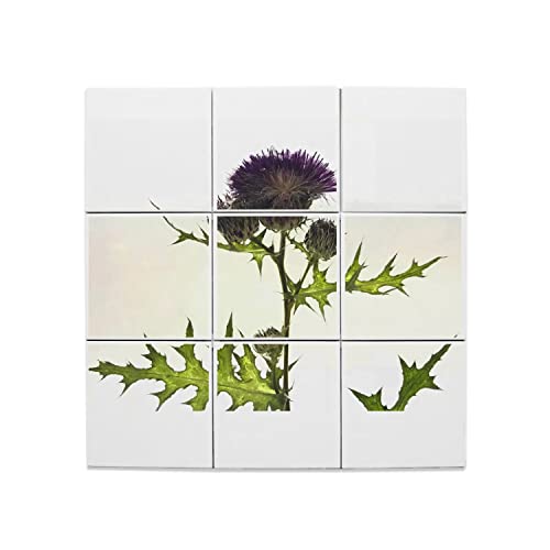 Carreaux céramique chardon violet 15x15 cm pour fresque murale botanique