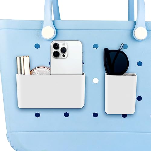 Bogg Bag Organizer Inserts – 2 Pack Clip-On Storage Holders for Bogg Bags - Inside/Outside Installation - Easy Snap-In Accessories for Phone, Keys& Essentials - White