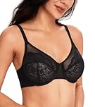 Lemorosy Women's Full Coverage Minimizer Bra Unpadded Underwire Breathable Lace Everyday Underwear(Black,32E)