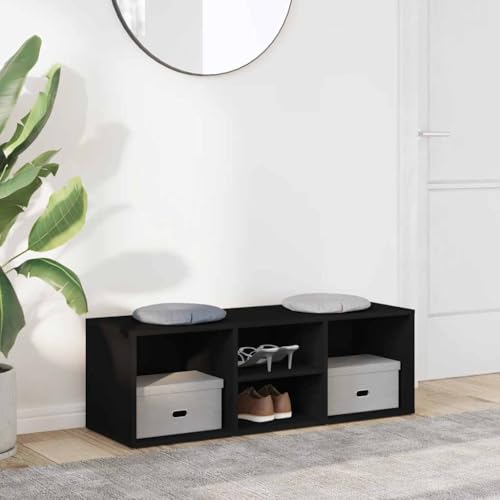 Banc à chaussures noir 105x35x35 cm avec 4 compartiments de rangement modulables - 2