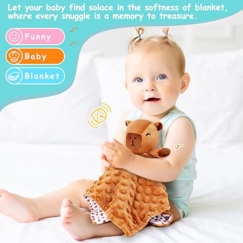 Image of Loveys for Babies,Kawaii Capybara Baby Security Blanket for Newborn Infant Toddler Snuggle Toy Stuffed Animal,Lovey Capybaras Security Blankets Gifts Baby Unisex Birthday(Capybara,12.2in)