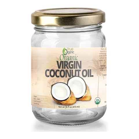 True Organic Virgin Coconut Oil, 16 fl oz, Premium Quality, Cold Pressed, Unrefined, USDA & Kosher Certified, Non-GMO Organic Coconut Oil, Coconut Oil for Body, Hair and Skin, Popcorn Coconut Oil [ 473 ml ] Cover