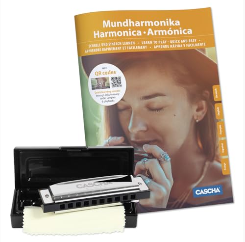 Cascha Blues Mundharmonika C-Dur Anfänger & Fortgeschrittene lern Set I Hochwertige 10-Loch diatonische Harmonika mit hochwertigen Messingstimmzungen inkl. Lehrbuch - QR-Codes - Hardcase - Putztuch
