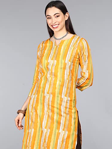 Image of Vaamsi Women's Cotton Abstract Printed Straight Kurta (VCK1258 Yellow)