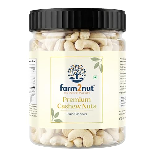 Image of farm2nut W180 Extra large Size Cashew Nuts (250g) | 100% Natural Whole Kaju | Airtight Jar | Fresh & Crunchy nuts