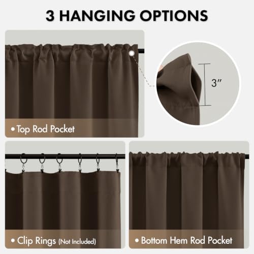 Image of MIULEE Chocolate Brown Blackout Bedroom Curtains 54 Inches Long 4 Panels | Solid Light Blocking Drapes, Room Thermal Insulation, Privacy Window Treatment Curtains,Top and Bottom Rod Pocket
