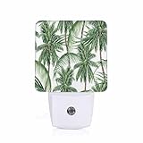 Chrobak LED Night Light,Green Tropical Leaves Palm Trees LED Night Light Plug into Wall with Dusk to Dawn Light Sensor White Energy Efficient Nightlight for Bedroom Bathroom Hallway LivingRoom Kitchen