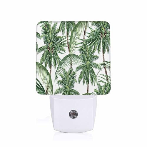 Image of LED Night Light,Green Tropical Leaves Palm Trees LED Night Light Plug into Wall with Dusk to Dawn Light Sensor White Energy Efficient Nightlight for Bedroom Bathroom Hallway LivingRoom Kitchen