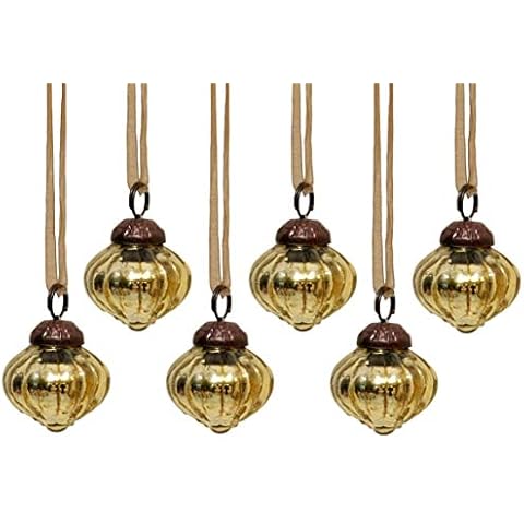 Aurora Christmas Set of 6 Glass Lantern Christmas Baubles, Gold, 1" Cover