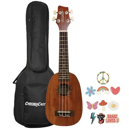 Sawtooth Mahogany Pineapple Soprano Ukulele w Gig Bag and Official