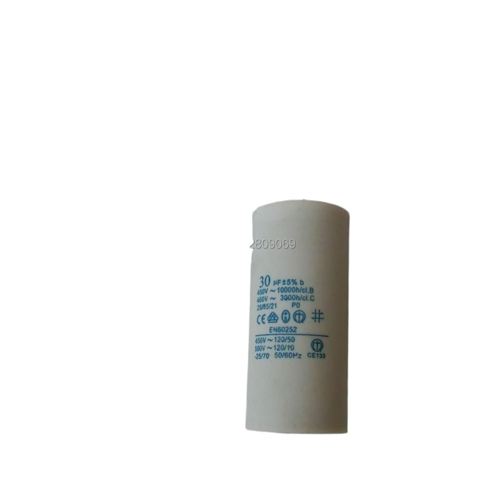 Condensatore cilindrico da 30uf,450V,AC50/60Hz,10/70/21,Due Fili.