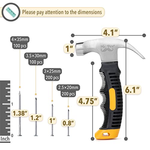 Mr. Pen- Nail Assortment Kit and 8oz Small Hammer, 600 Pcs Small Nails, Nails for Hanging Pictures, Nails for Wall, Picture Hanging Nails, Hammer and Nails Set, Small Hammer for Picture Hanging - Image 3