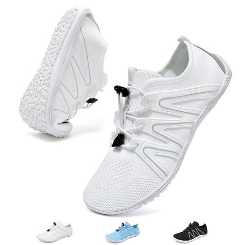 Geweo Barfussschuhe Damen Herren Barfußschuhe Sportschuhe Unisex Weiß 38EU