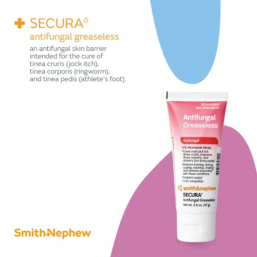 Smith+Nephew SECURA◊ Antifungal Greaseless Cream, Relieves Itching from Superficial Fungal Infections, Contains 2% Miconazole Nitrate, 2 Ounces