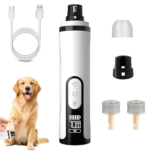 CMANLNYK Silent Pet Nail Grinder - Pro Nail Trimmer with LED Light & 3 Speed & 2 Grinding Heads Electric Dog Clippers for Grooming Grinder File for Small Medium and Large Pets Thick Nails Dog Cat