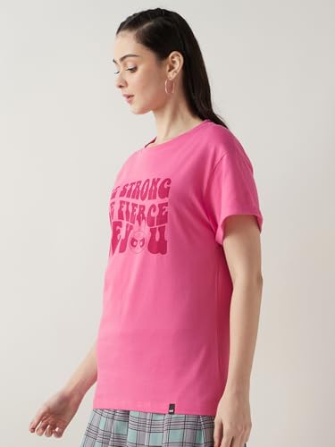 Image of Bewakoof Women's Graphic Printed 100% Cotton T-Shirt - Boyfriend Fit, Round Neck, Half Sleeve