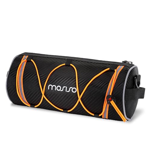 MOSISO Fahrrad Lenkertasche,Fahrradlenker Rolltasche Kleine Fahrradtaschen mit Reflexstreifen,2L Fahrrad Vordere Lagerung Zylinder Tasche mit Schultergurt für Straßen Berg Pendler Radfahren,Schwarz