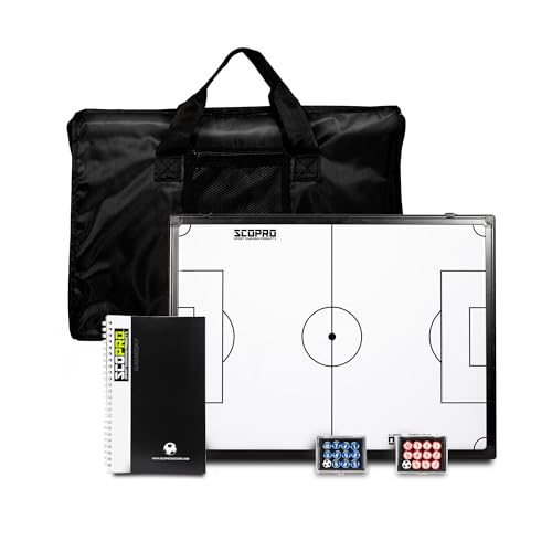 SCOPRO Tactical Coaching Board Kit for Sports, Magnetic Dry Erase Clipboard with Marker, 2 Sets of Magnets, Notepad and Carrying Case, Soccer Coaching Board for Strategy and Training, Navy/White