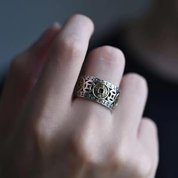 Metmejiao Richluck Max Force Five Emperors Coins Ring, Five Emperor Coin Auspicious Ring, Adjustable Ring Five Emperor Coin Open, Chinese Feng Shui Ring for Men Women Gold