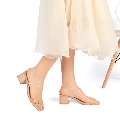 Image of Goderci Women's Chunky Block Low Heeled Sandals | 2 Strap, Square Open Toe, Slip On, Mule Heels