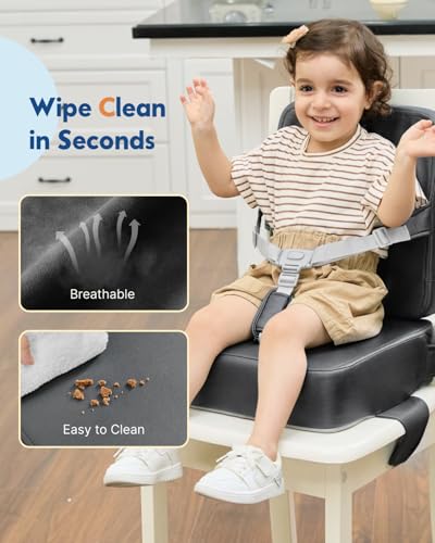 Image of HOMEAL Booster Seat for Kitchen Chair - Toddler Booster Seat for Dining Table - Dining Seat with Adjustable Straps - Non-Slip Base & Breathable Fabric - Dark Gray