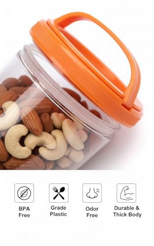 Image of MG Trader's 4 Layer Twist Lock Storage Jar | Stackable BPA-Free & Snack Container | Non-Spill Portable Travel Food Storage for Protein Powder, Dry Fruits & Nuts | 1 PCS | Orange | (OSJ04)