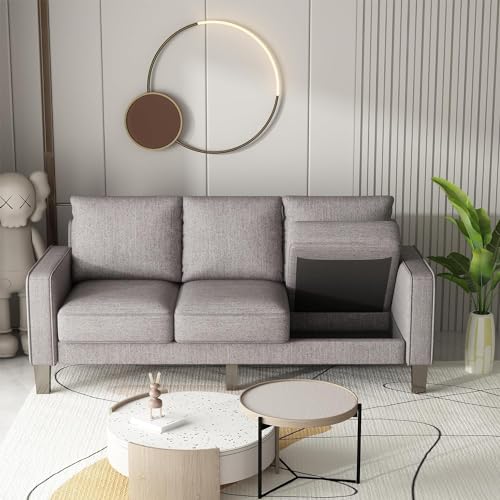 Lestar 75\" Small Sofa, Comfy Couch with Deep Seats, Fabric Upholstered 3 Seat Sofa, Small couches for Living Room, Small Space, Office, Apartment Lounge (Light Grey)