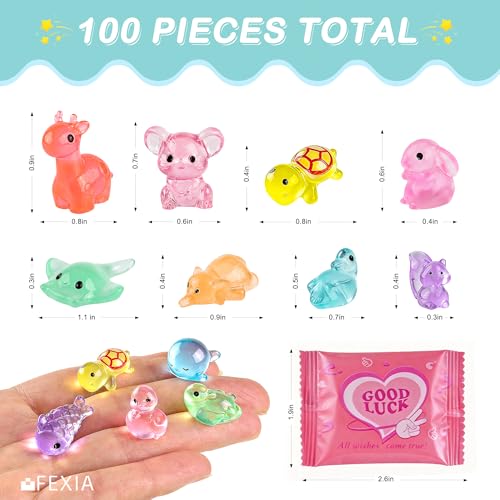 Image of FEXIA 100Pcs Mini Resin Animals Glow in The Dark Mystery Figurines Blind Bag, Cute Luminous Farm Ocean Figures, Animal Miniatures for DIY Fairy Garden Accessories Micro Landscape Aquarium Decor
