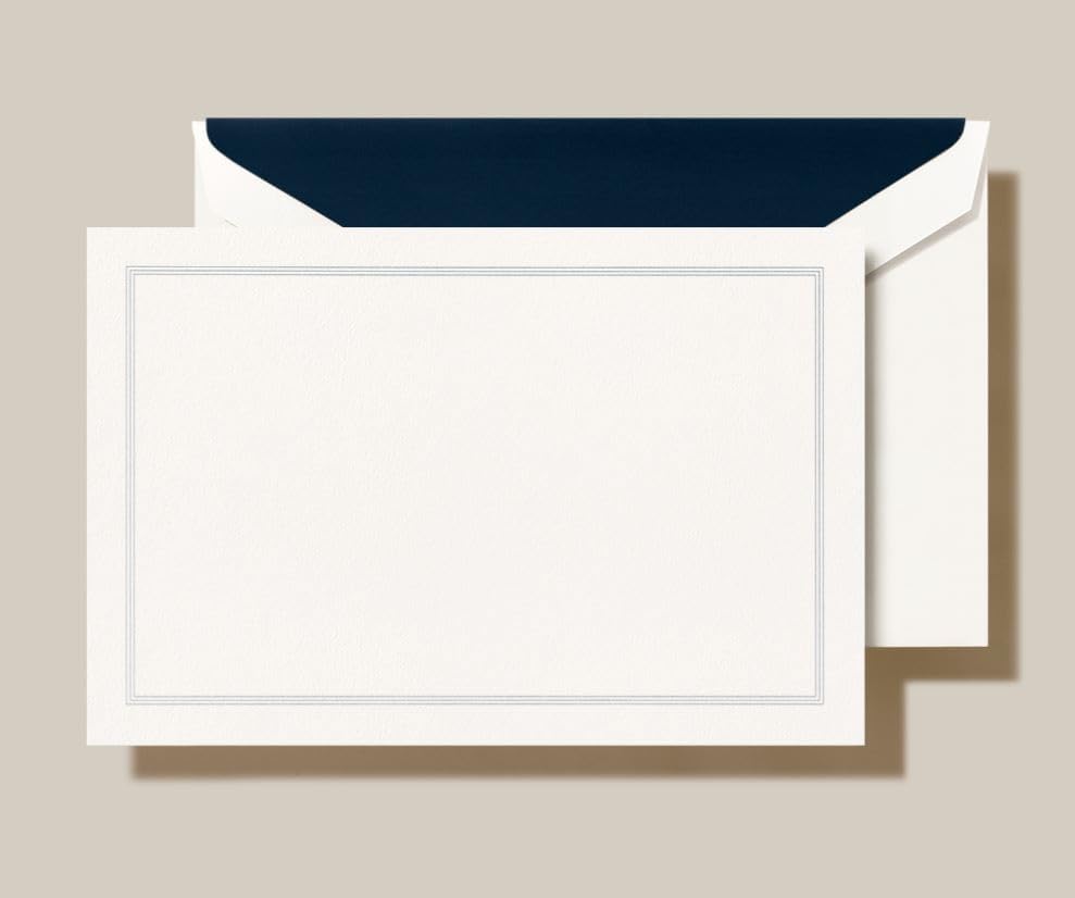 Crane & Co. Navy-Blue Triple Hairline Correspondence Card – Premium Cotton Paper, Elegant Stationery for Personal & Professional Notes, 25 Cards & Envelopes.