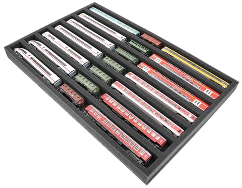 Insert mousse Feldherr échelle TT : 7 compartiments pour le stockage horizontal de vos trains