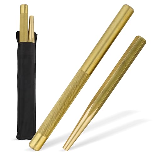 ABN Brass Punch Set - 2 Piece Brass Drift Pin Punch Set - Mechanic s Non-Marring Chisel Punches for Vehicles