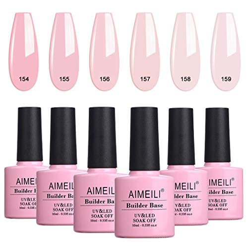 AIMEILI Builder Base Sheer Color Gel, No Need Slip Solution Builder Extension, Soak Off Gel Nail Polish 6pcs X 10ml - Kit Set 37