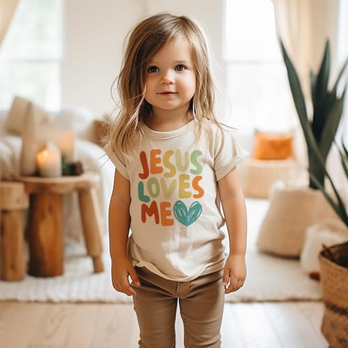 Christian Jesus Toddler Shirt - Sunday School Religious Loves Me Baptism Easter Clothing - Cute Trendy Boys & Girls Natural Toddler Youth Graphic Tee3