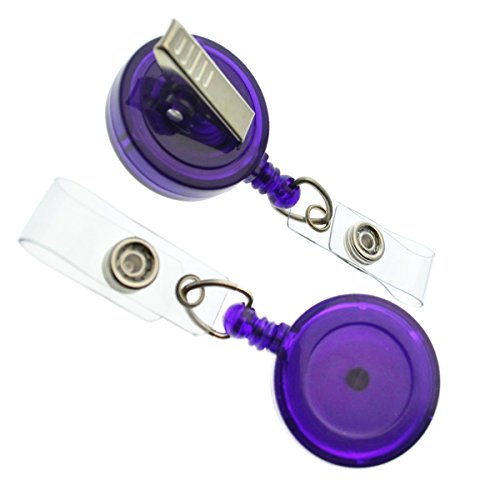 Bulk 25 Pack - Purple Translucent Retractable ID Badge Reels