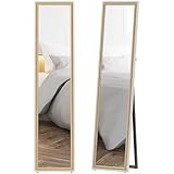 HOMCOM Espejo de Pie Cuerpo Entero 157x37 cm, Blanco y Natural Claro