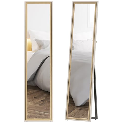 HOMCOM Espejo de Pie Cuerpo Entero 157x37 cm, Espejo Grande de Pared con Marco Bicolor, de Pie, Inclinado o Colgante, para Salón, Dormitorio, Pasillo, Entrada, Blanco y Natural Claro