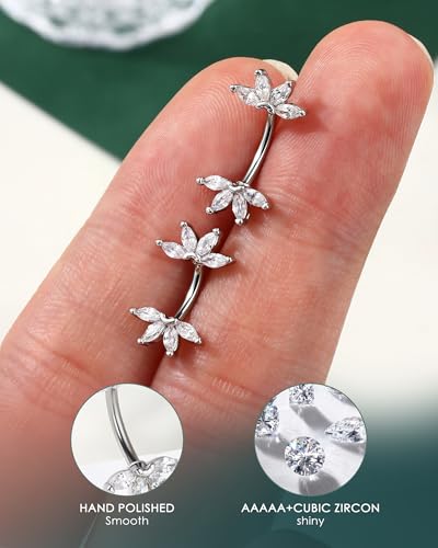 COCHARM Lotus Rook Piercing Jewelry, 16G 6MM Rook Earrings, Stainless Steel Eyebrow Piercing Jewelry,Clear CZ Lobe Earrings