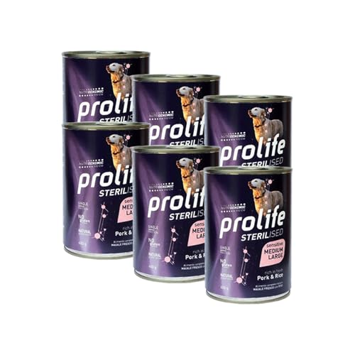 PROLIFE UMIDO CANE 6x400GR ADULT STERELISED MAIALE & RISO MEDIUM/LARGE - confezione risparmio 6 lattine da 400gr