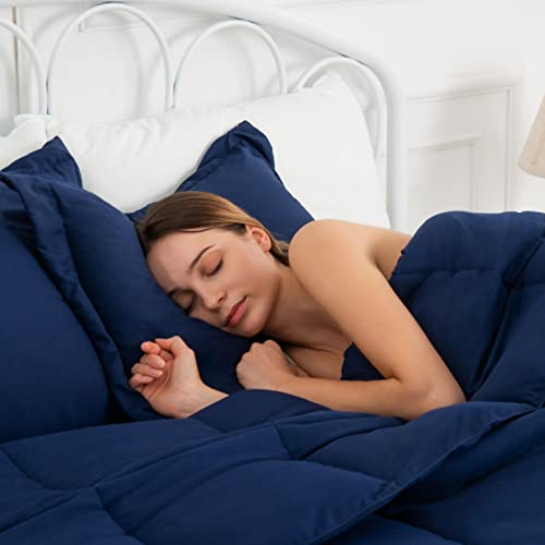 Homelike Moment Twin Comforter Set Navy Lightweight Comforter Set Down Alternative Comforter With 1 Pillow Sham - 2 Piece Bed Comforter Set All Season Twin Xl Size Navy Blue #TOP1