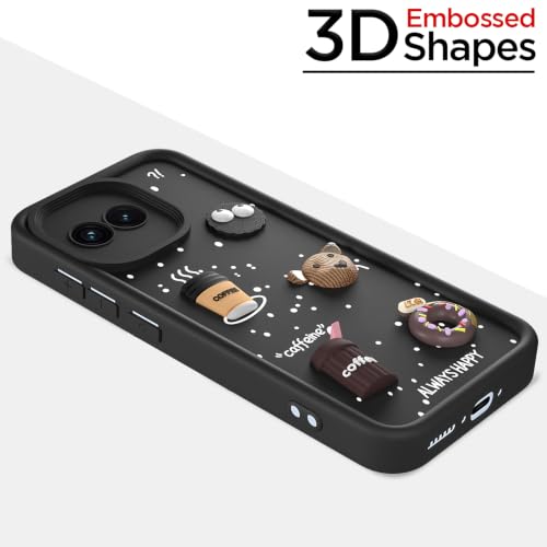 Image of Pikkme Back Cover for iQOO 15R 5G | 3D Bear Silicone Cute & Fun Coffee Cartoon | Full Body Protection Bumper Case (Black)