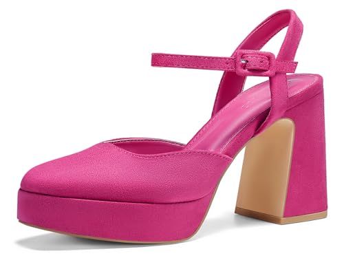 Coutgo Women's Chunky Platform High Heels Closed Toe Ankle Strap Pumps Wedding Party Dress Shoes