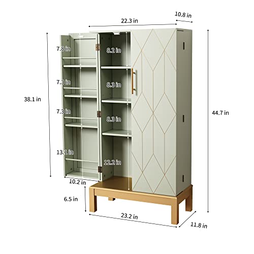 Holtico 45'' Kitchen Pantry Cabinet,Storage Cabinet With Doors And Adjustable Shelves,Food Pantry Cabinet For Kitchen,Dining Room,Living Room And Garage,Gold Lines And Legs,Green Cabinet. #TOP2