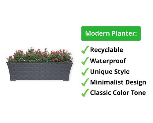 Elly Décor Set Of 2 24X8 Rectangular Modern, Resistant And Self Watering Planter With Rattan-Like Finish, 24", Gray #TOP4