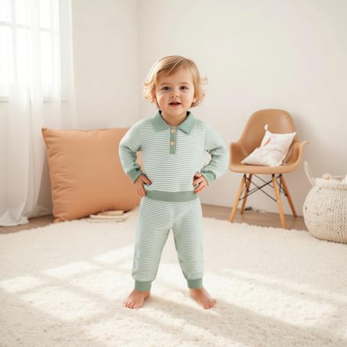 Image of VISGOGO Baby Boy Clothes Toddler Fall Winter Outfit Sweater Toddler Boy Striped Clothes 6 12 18 Months 2 3T 4T Pant Set