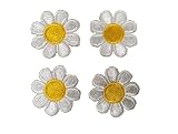 1 Inc White Yellow Daisy Flower Lot 4Pcs Iron on Patches for Clothing, Embroidered Patch Cute for Wo