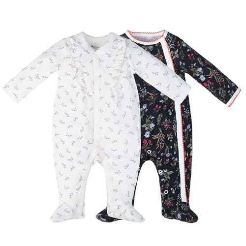Image of Minicoco 100% Cotton Baby Girls Footies Set of 2, 0-12 Months Long Sleeve Soft and Comfortable Toddler Girls' Footed