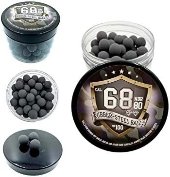 100x Premium Quality Hard Rubber Steel Balls Paintballs Powerballs ca. 7 Grams Heavy Ammunition for a Real Self and Home Defense Training Pistols in 68 Caliber